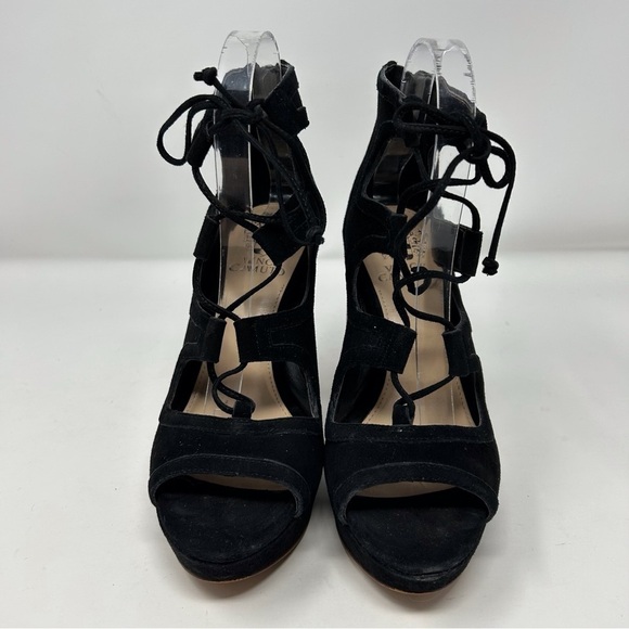 Vince Camuto Kamaye Black Suede Lace Up Platform Heeled Sandals Size 7 - Picture 4 of 12